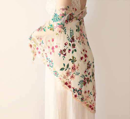 Garden rose floral embroidered shawl wrap