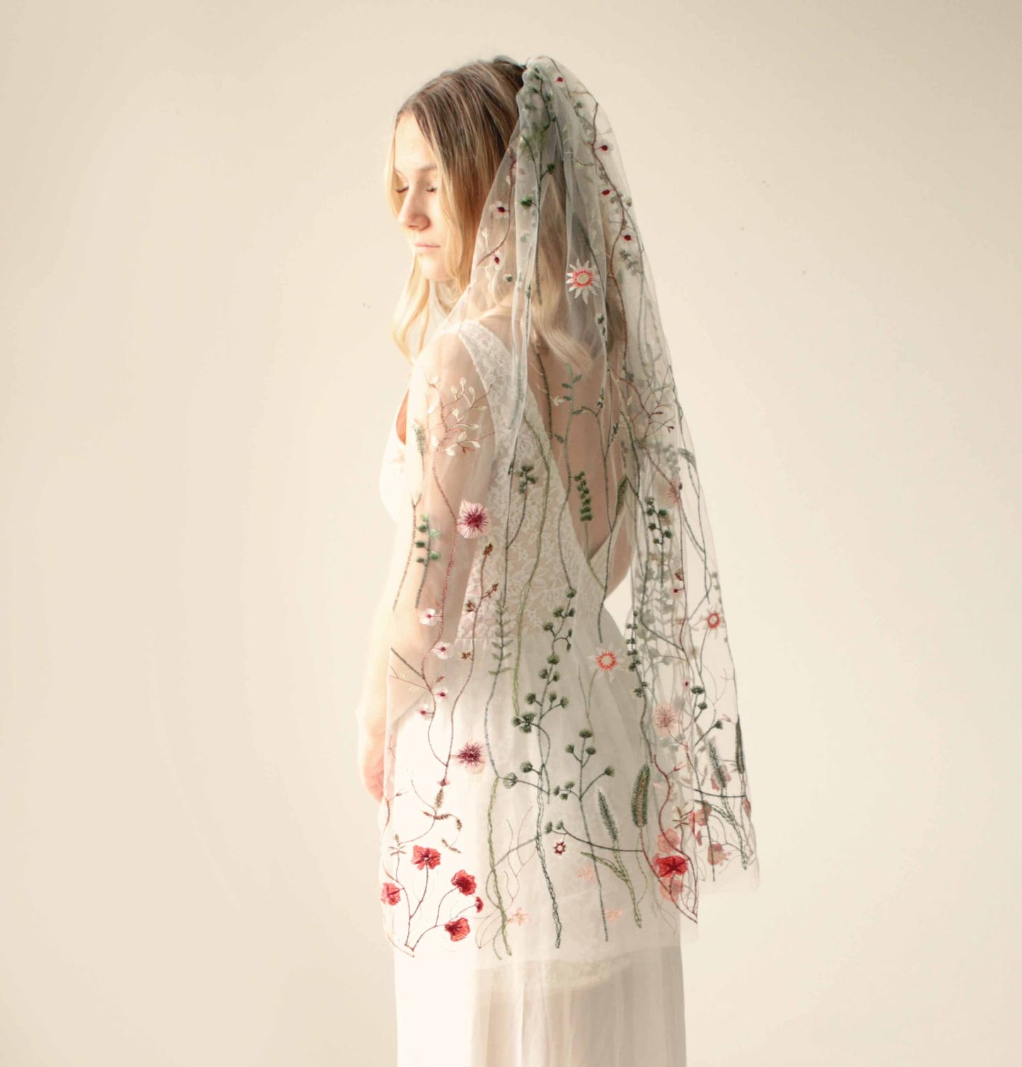 Wildflower floral embroidered bridal veil