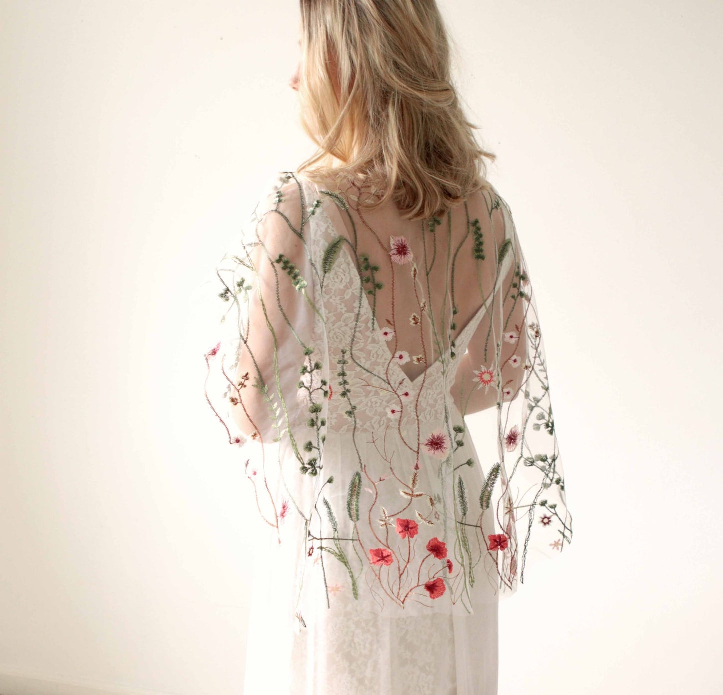 Wildflower embroidered bridal capelet