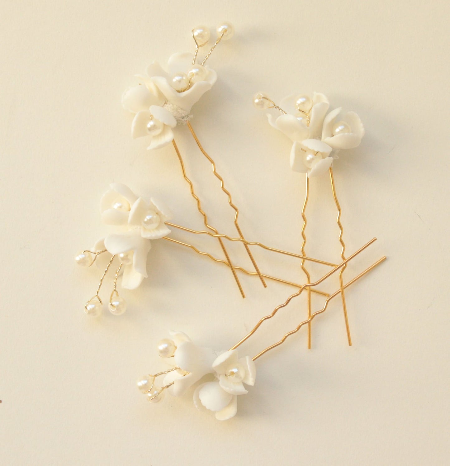 White porcelain flower hair pins