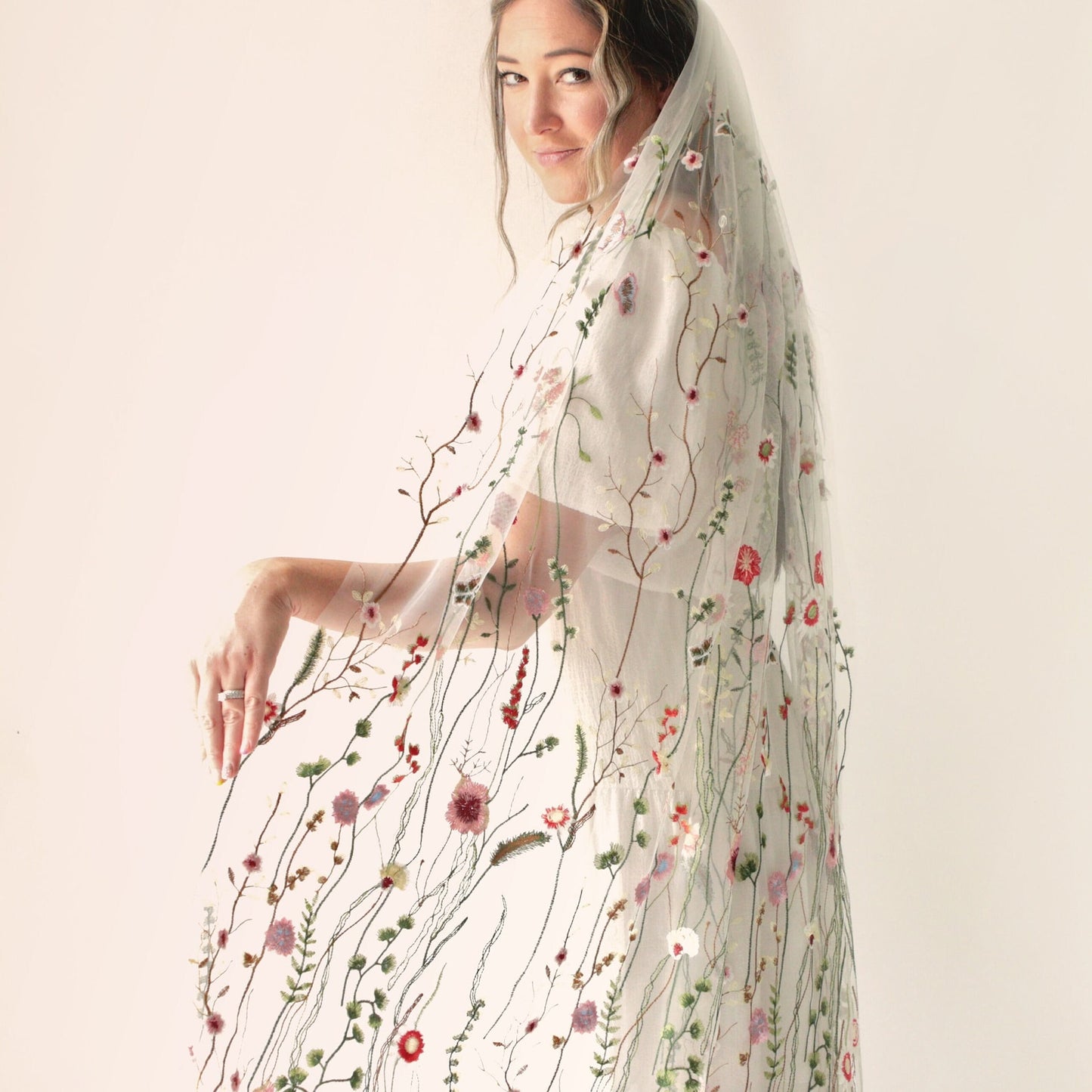 Wildflower embroidered floral veil, Longer style