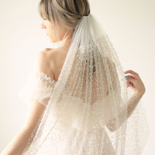 Sequin beaded bridal veil