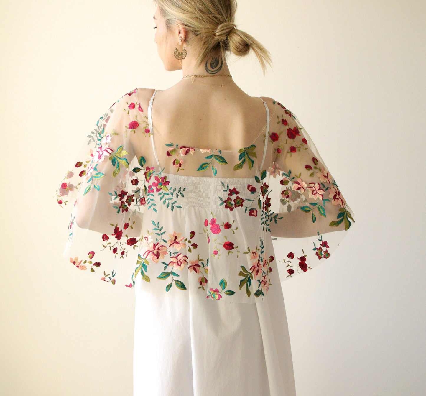 Garden party embroidered floral bridal capelet