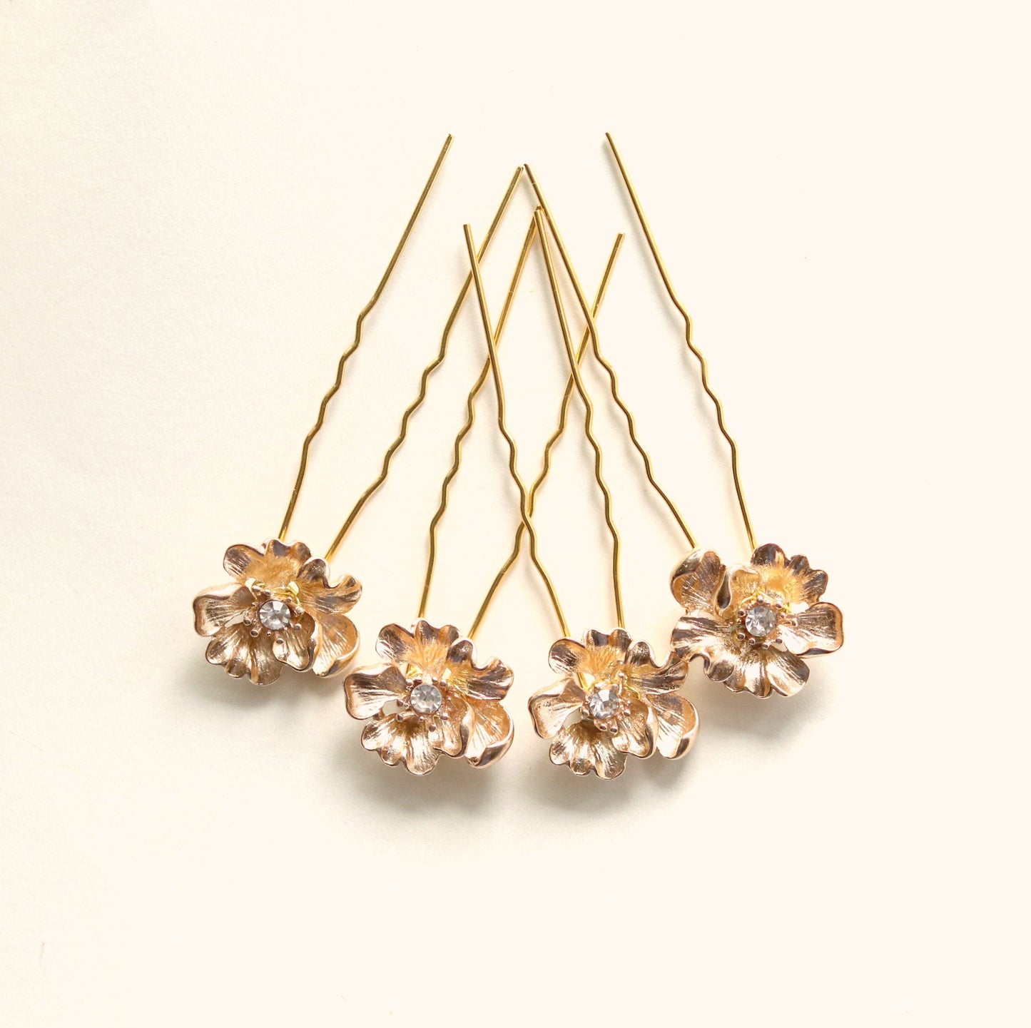 Gold rhinestone flower bridal hair pins